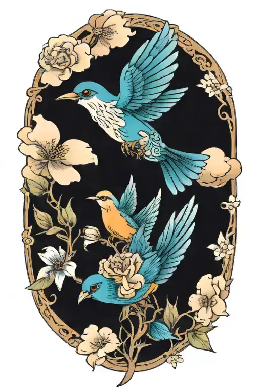 Flower And Bird Flying