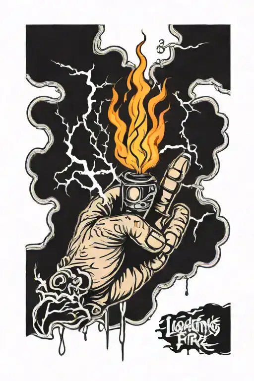 Middle Finger On Fire With Lightning Storm