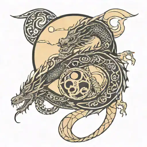 Moon Phases With A Eastern Dragon Intertwined