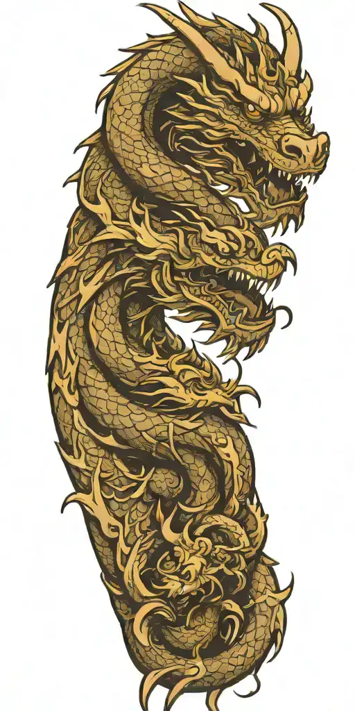 Chinese Wood Dragon Tattoo Single Head Legs And Claws Displayed