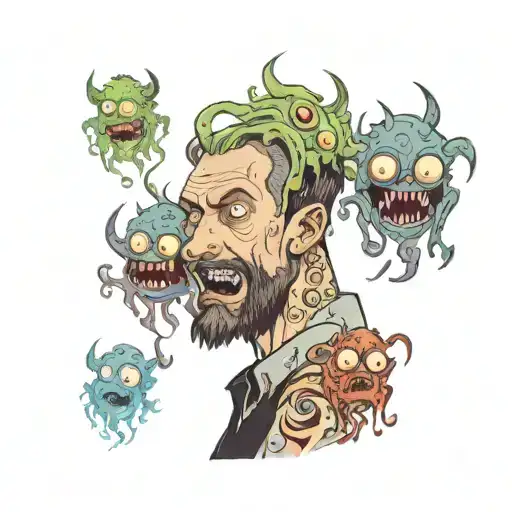 A Distressed Guy With Social Anxiety With A Bunch Of Eyeball Monsters Staring Down At Him