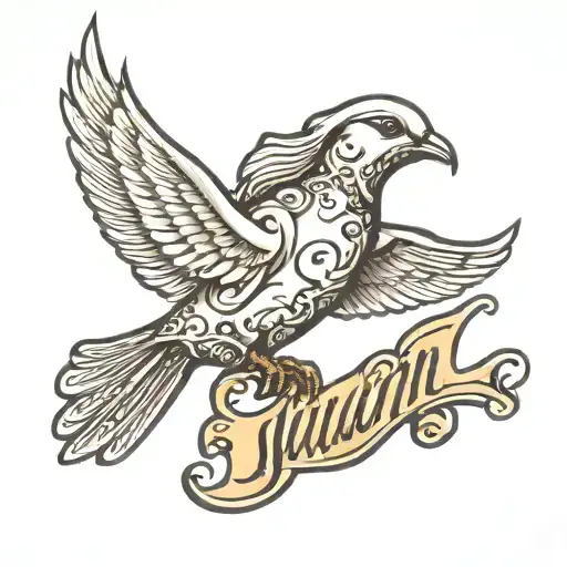 Juan In Cursive With Dove Flying