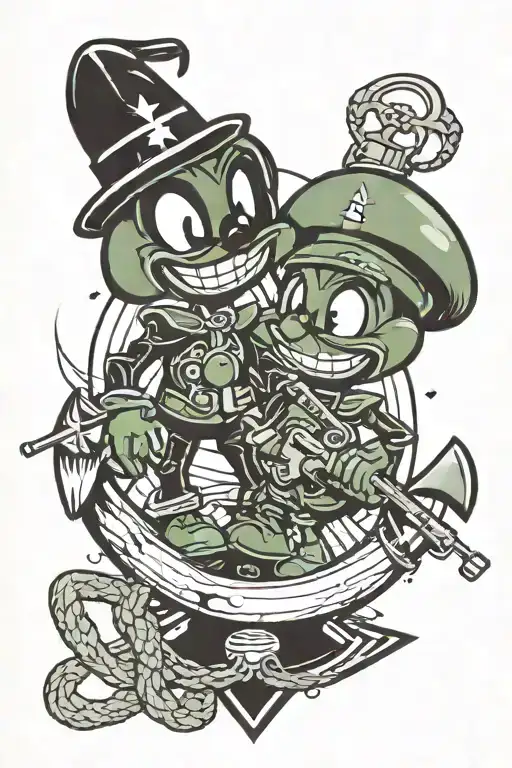 Marvin The Martian And Us Navy Anchor Intertwined