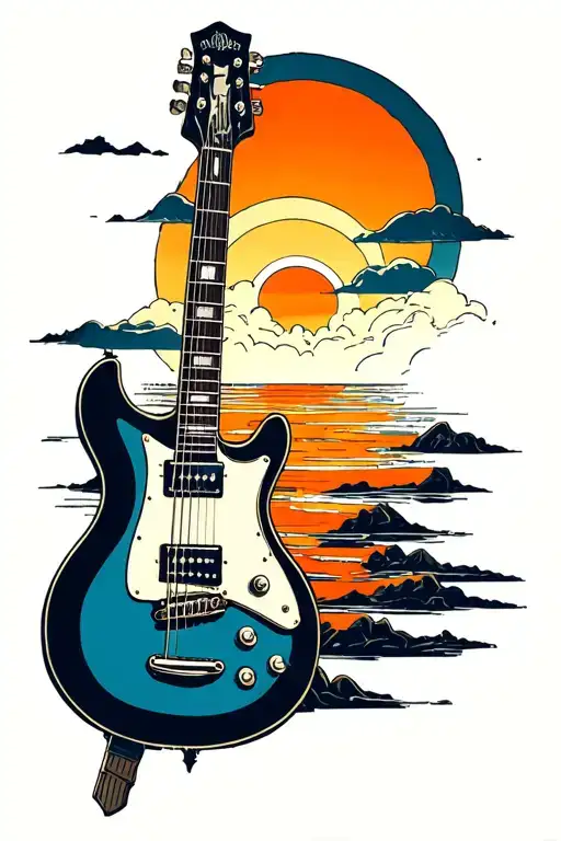 Van Halen Guitar With Sunset Background