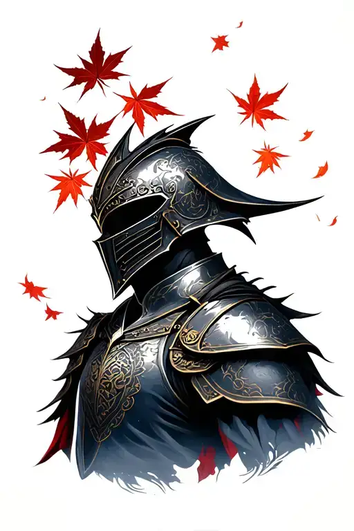 Dark Souls Style Knight Helm With Flowing Japanese Maple Leaves Falling