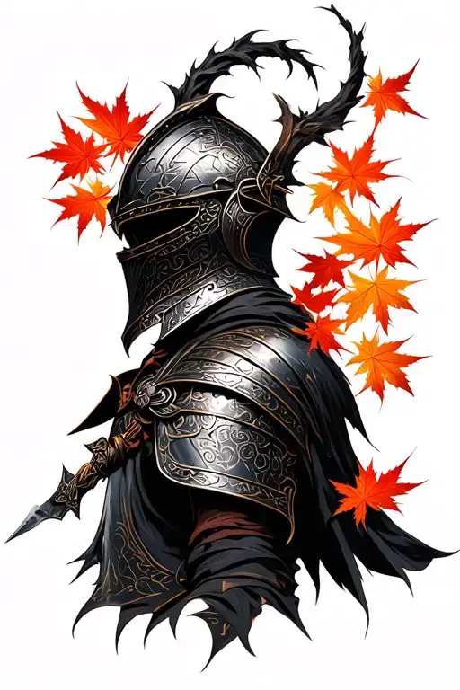 Dark Souls Style Knight Helm With Flowing Japanese Maple Leaves Falling For The Forearm