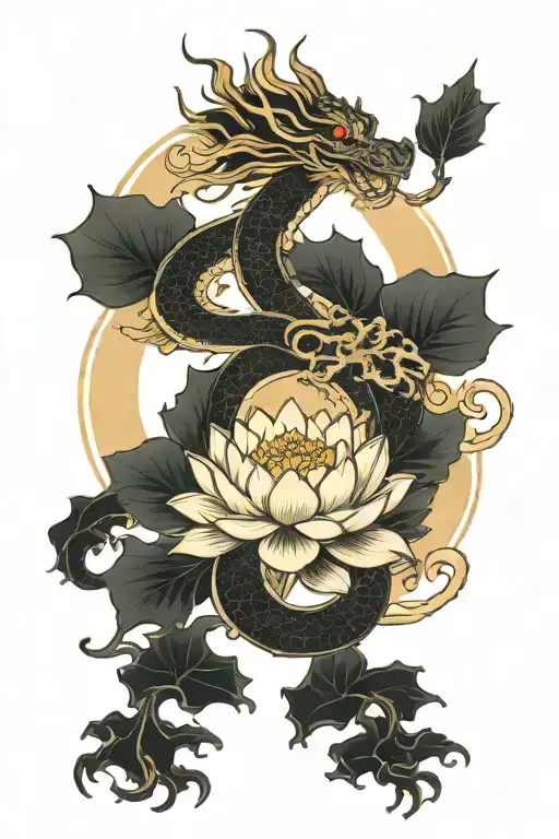 Lotus Flower Dragon Zen Circle Japanese Mountain