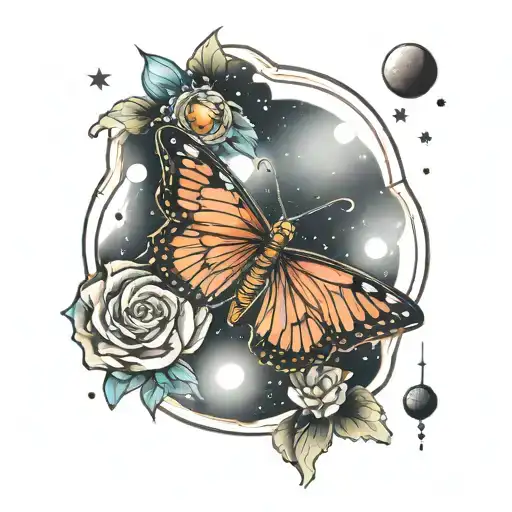 Butterfly In Space With Moon