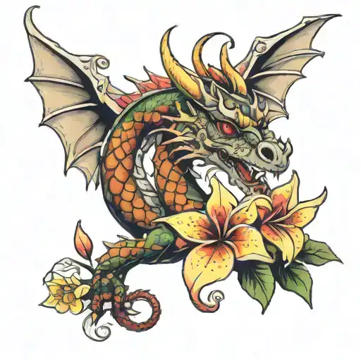 Dragon With Frangipani Flowers