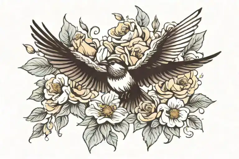 Flowers With Bird Flying