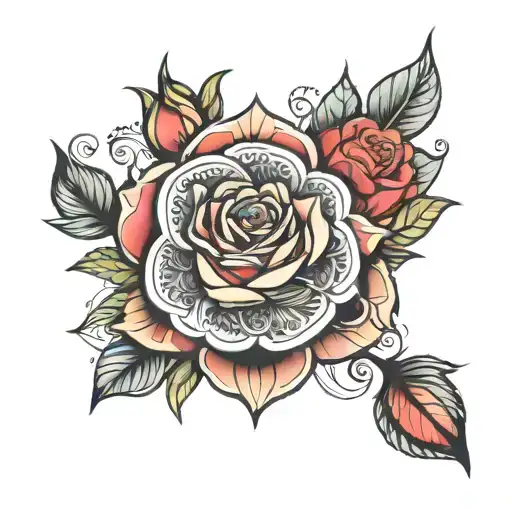 Rose With Mandala And Flowers