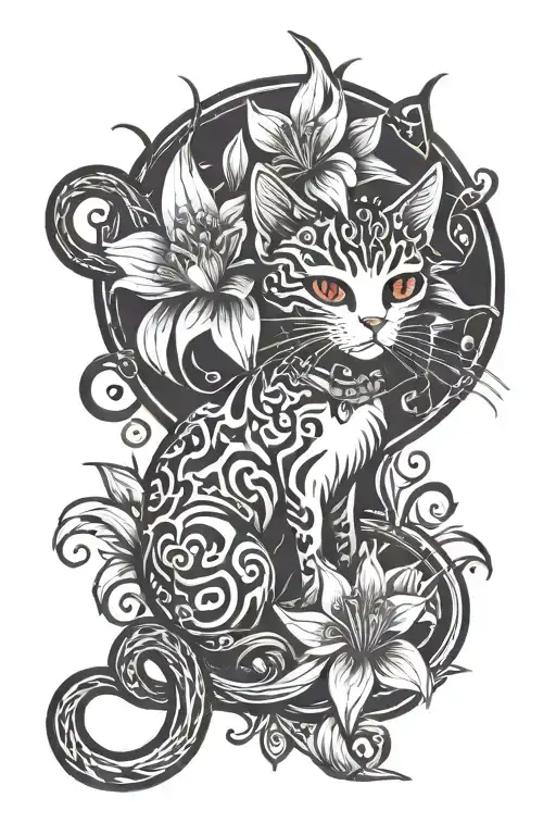 Red Spider Lily With Cute Cat And G Clef Note