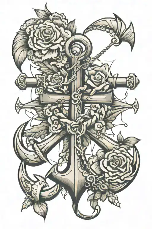 Feathers Flowers Anchor Intertwined