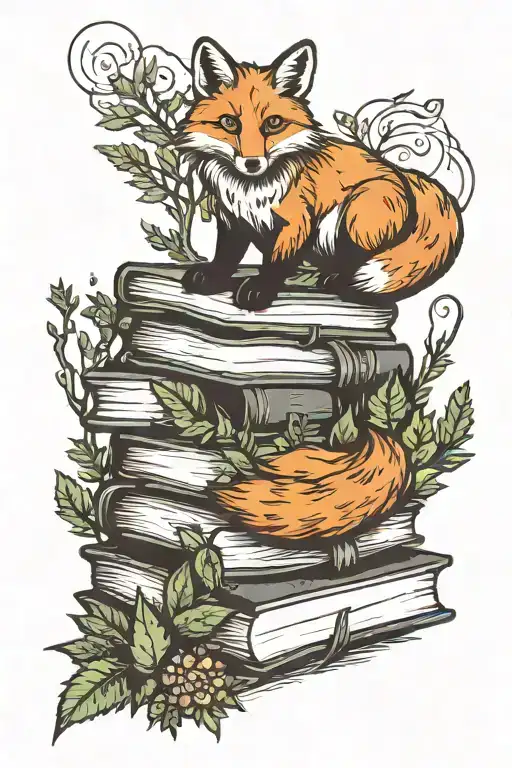 Fox On A Stack Of Books Surrounded By Evergreen Trees