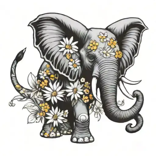 Elephant With Daisys Growing
