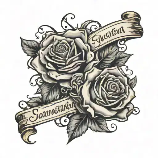 Roses With Scroll Across That Says Samantha And Above King With Scroll Across That Says Christopher