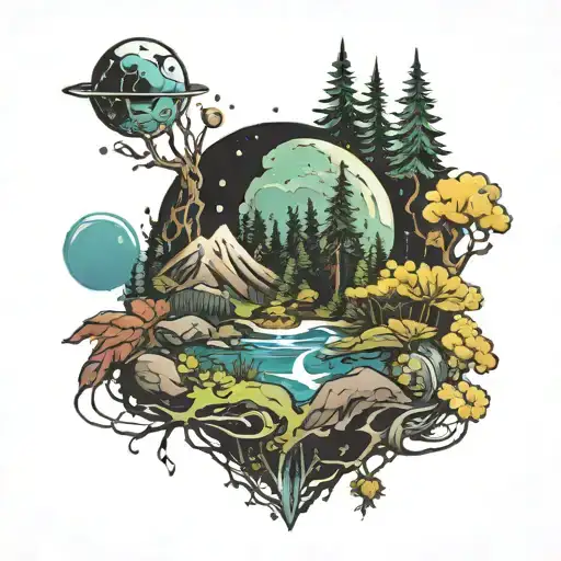 World Of Nature Forest Adventure Mixed With Space And Planets