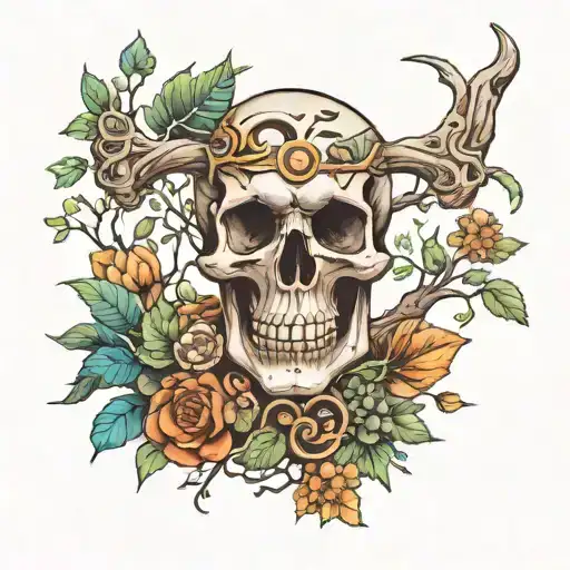 Skull With Nature Elements