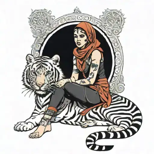 A Jordanian Woman Sitting On A Tiger