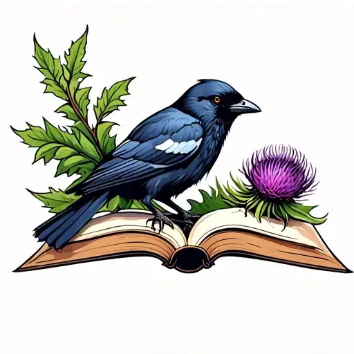 Scottish Thistle With Crow And Book