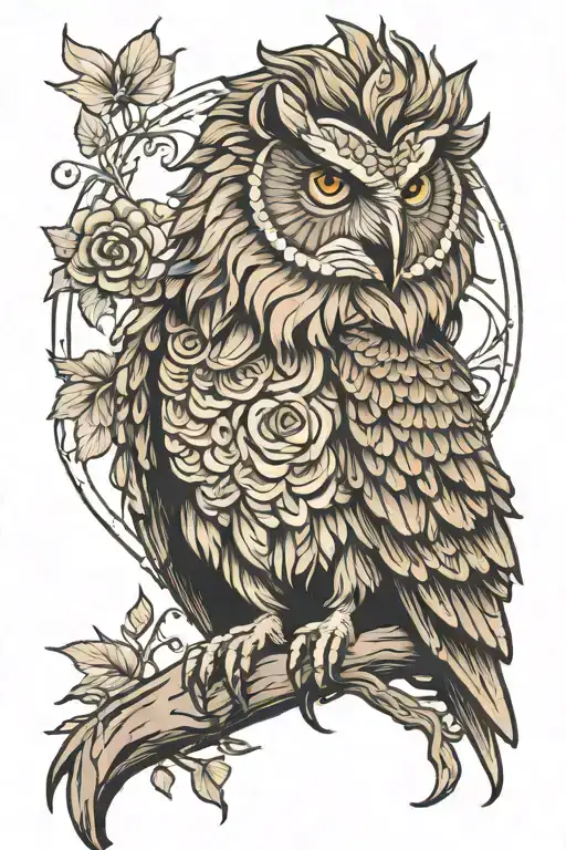 Lion Owl Perched On Top