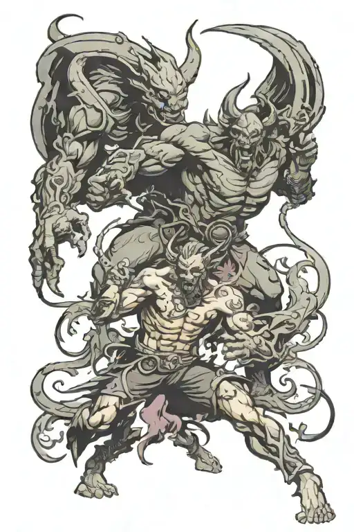 Person Fighting Demon