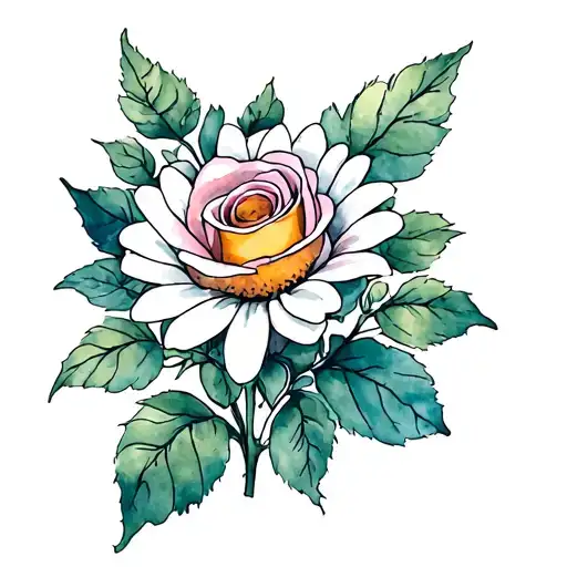 Rose With Daisy Watercolour