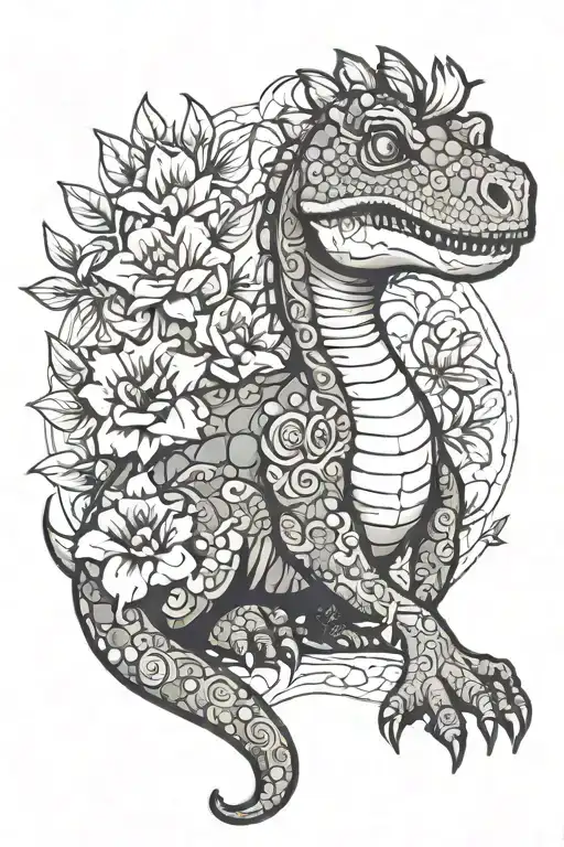 Flowers Dinosaur Sitting