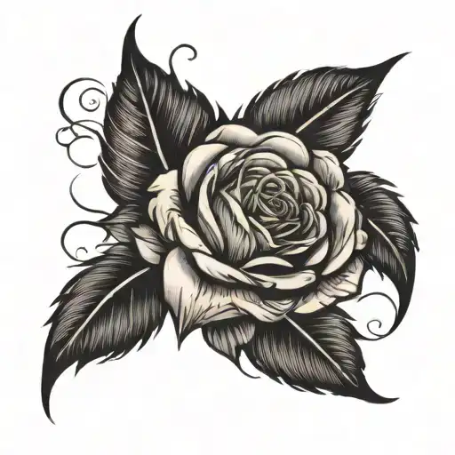 Single Feather And Black Rose