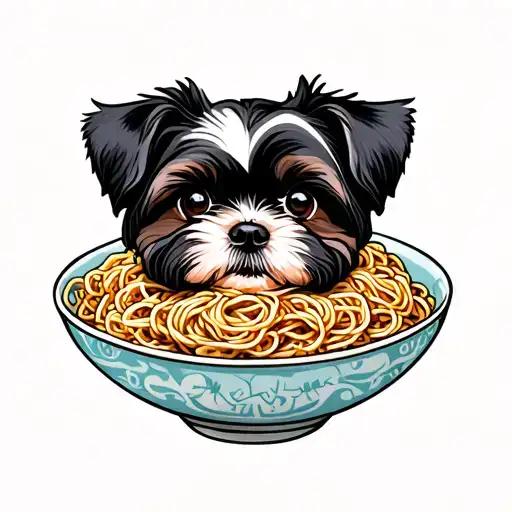 All Black Shih Tzu In A Bowl Of Noodles