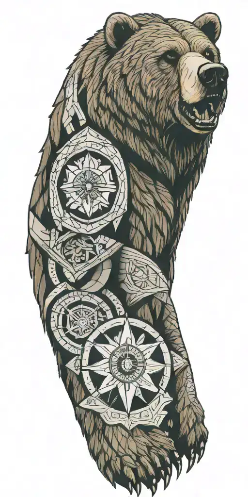 Grizzly Bear Armour With Geometrical Design Featuring A Compass