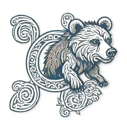 Grizzly Bear Cub With A Stylized Letter G With Navy Blue Circle Border