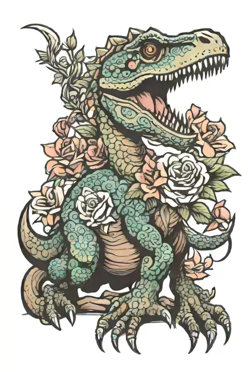Flowers Dinosaur Sitting