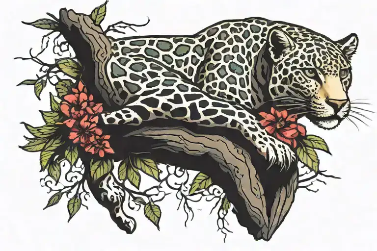 Indian Jaguar Laying On Tree Branch