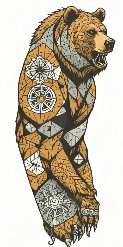 Grizzly Bear Armour With Geometrical Design Featuring A Compass