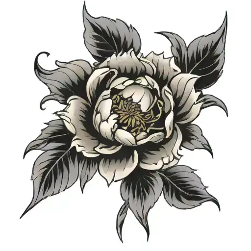 Peony Flowers Black Grey