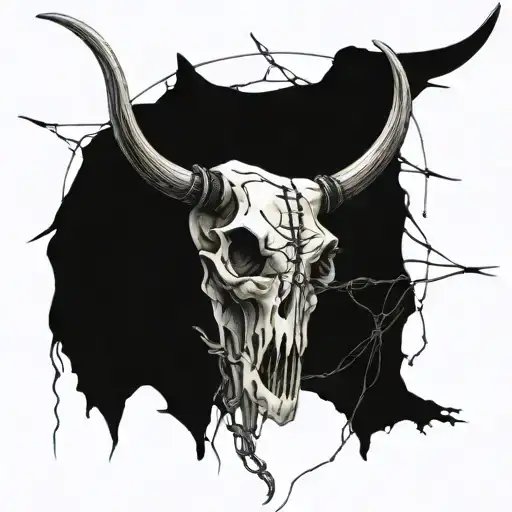 Longhorn Skull And Barb Wire Wrapped Loosely