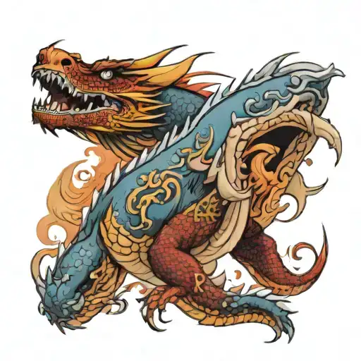 Chinese Sky Dragon Battling Shark