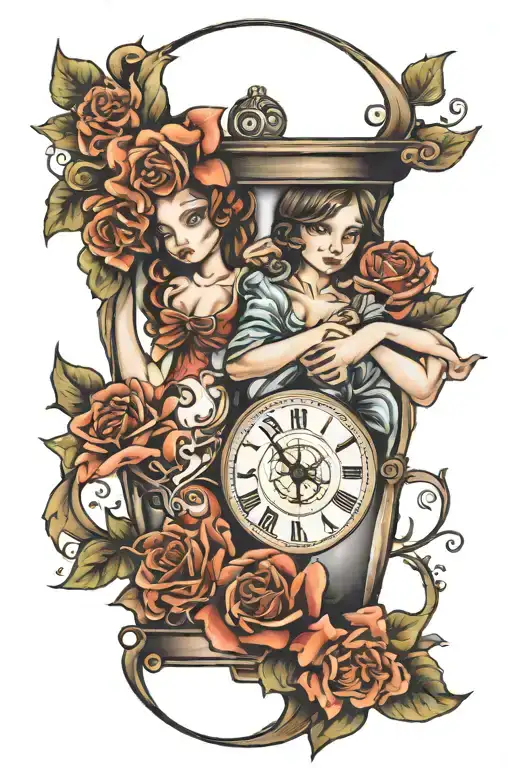 Hour Glass Clock Children Holding Hands