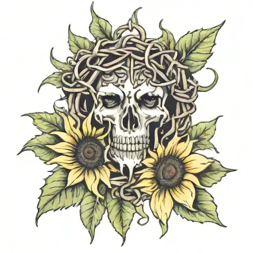 Crown Of Thorns With Sunflowers Growing