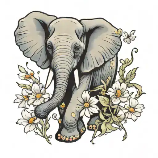 Elephant With Daisies Coming