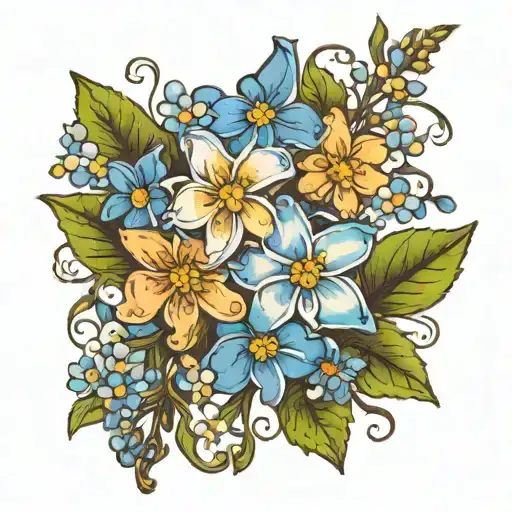 Forget Me Not Flowers In The Color Of A Bi Flag Intertwined
