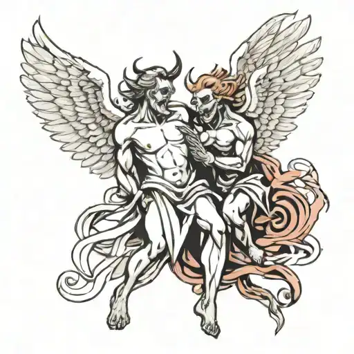 Angel And Demon Laughing Embraced