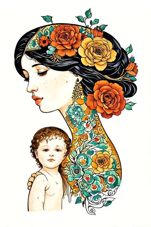Klimt Mother And Child Old School Tattoo Design