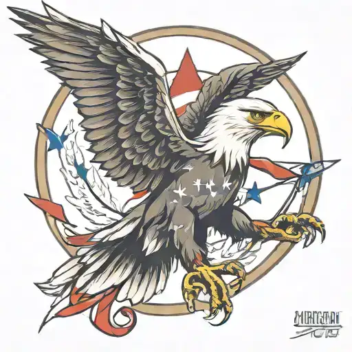 American Eagle With Flag And Arrows