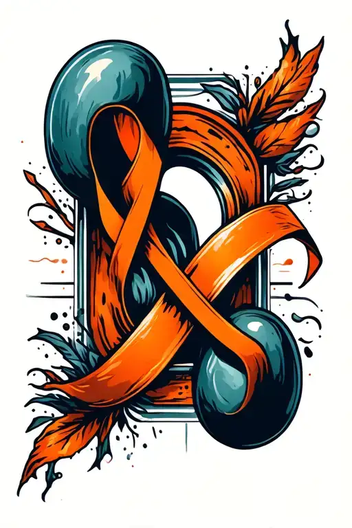 An Abstract Design Incorporating The Orange Ribbon As A Prominent Element In A Kidney-shaped Frame