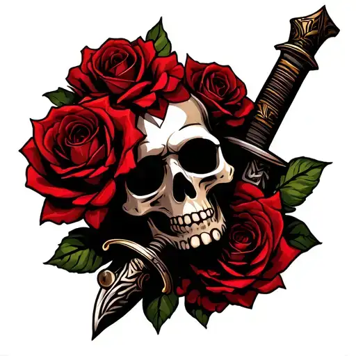 Skull With Roses An Sword Piercing