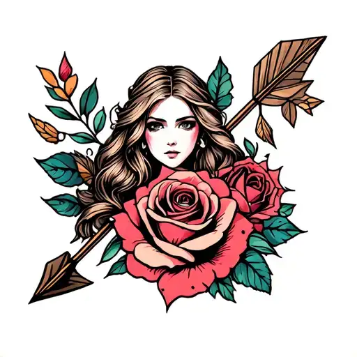 Maria Tattoo With Rose And Arrow