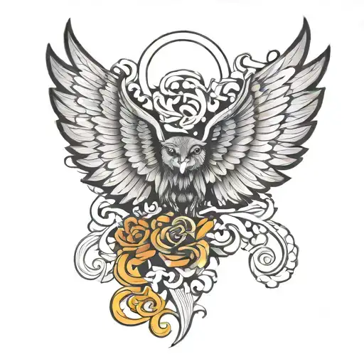 Wing Tattoo With Chappy In Middle