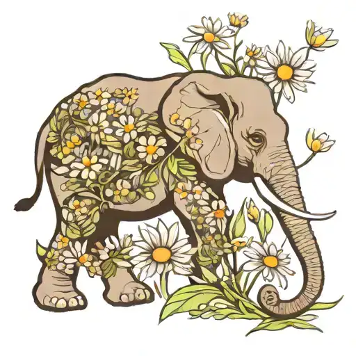 Elephant With Daisies Growing
